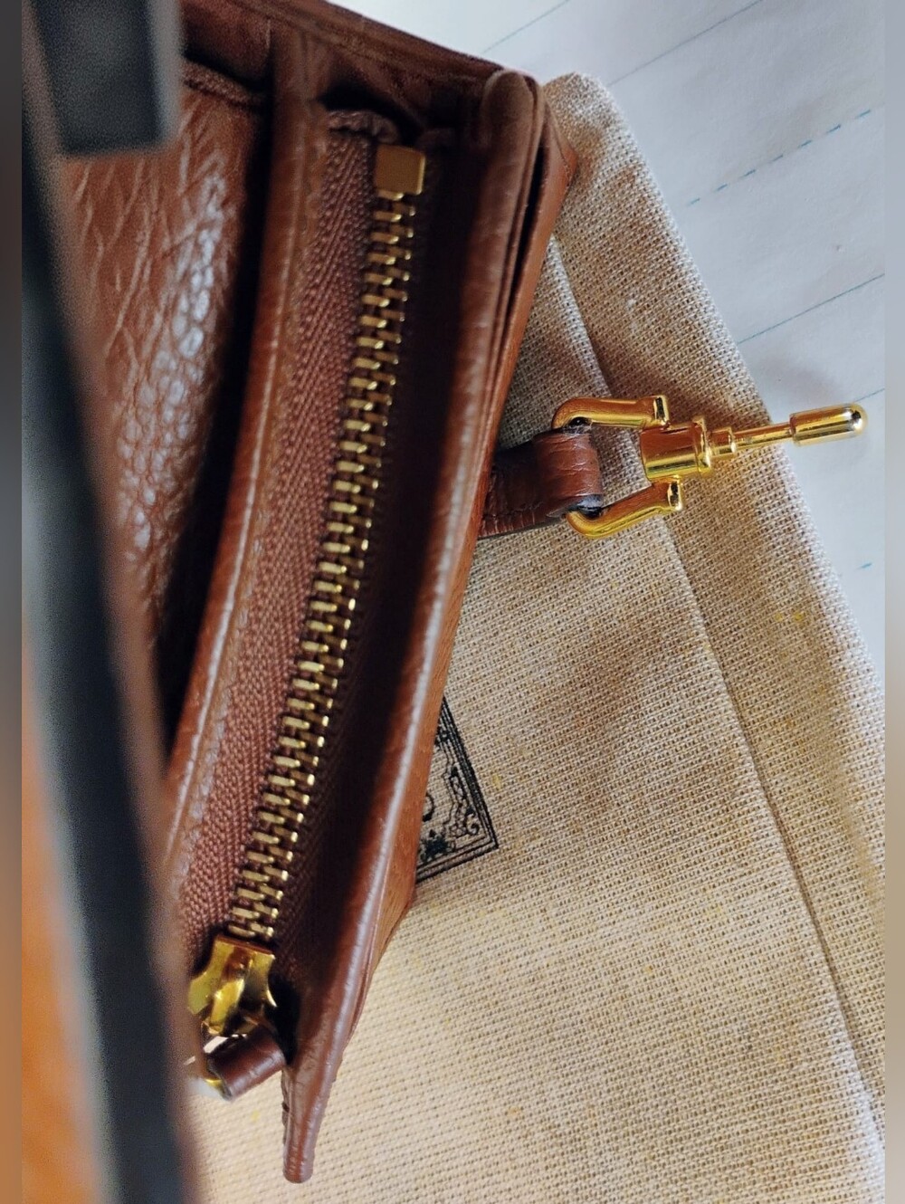 EUC Gucci Denim Monogram Wallet with Brown Leather Trim GHW - Picture 8 of 14